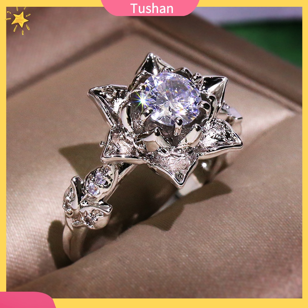 Nhẫn nữ hình hoa súng khảm đá vintage làm quà tặng trang sức dự tiệc