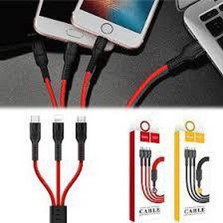 Cáp 3 đầu Hoco U31 Dây Dù Dài 1,2 Mét   Lightning - Micro USB - Type C .