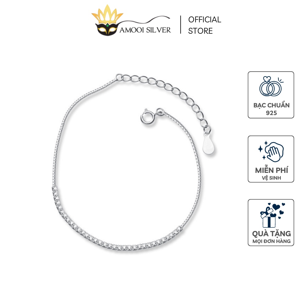 Lắc Tay Bạc S925 Phong Cách Đơn Giản Dạng Chuỗi Nạm Đá - Amooi Silver AT67