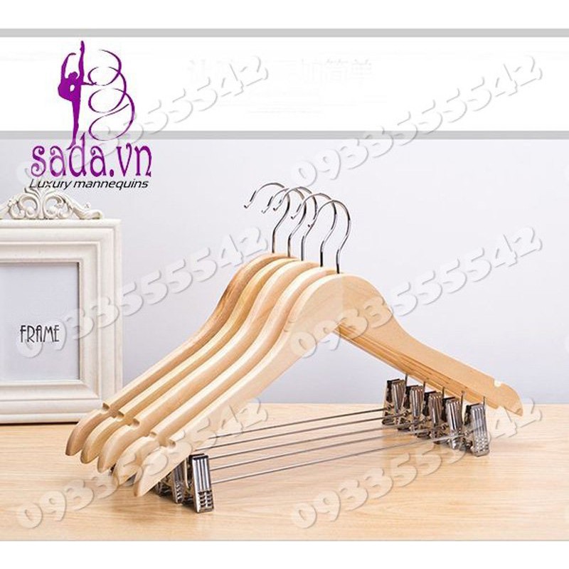 combo 10 Móc gỗ vàng thanh ngang inox [FREE SHIP-RẺ] treo sét-bộ, kẹp quần jan áo ống chân váy, lên shop bao sang chảnh