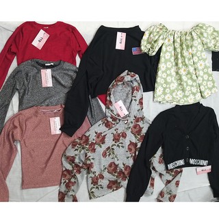 áo croptop dài tay nhiều kiểu freesize dưới 58kg có nón, cài nút, bẹt vai, thả line, nhũ kim tuyến, cổ lọ