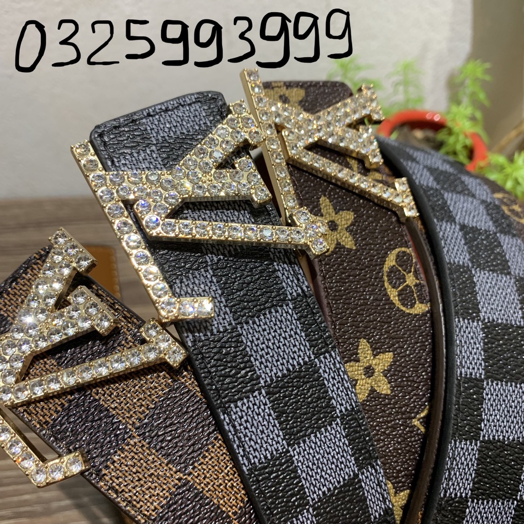 Thắt lưng nam LV, dây lưng nam cao cấp, mặt kim loại nguyên khối đính đá trẻ trung lịch lãm