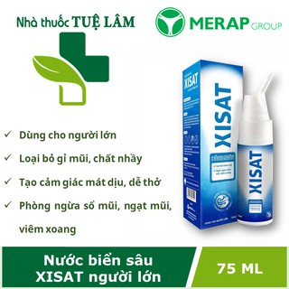 Nước muối biển xịt mũi người lớn XISAT 75ml giúp loại bỏ gỉ mũi, giúp thông thoáng, dễ thở và tạo cảm giác mát dịu