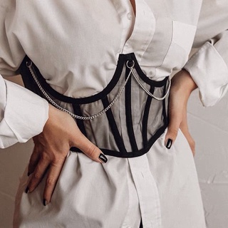 Đai corset đen xuyên thấu dây xích phối đồ sexy CS0250