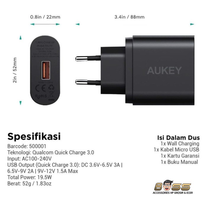 Củ Sạc Aukey Pa-t9 1 Cổng 18w Qc 3.0