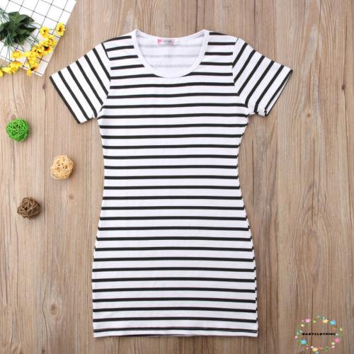 ღWSVღFamily Matching Outfits Mother&amp;Daughter Clothes Dress Baby Girl Striped Skirt