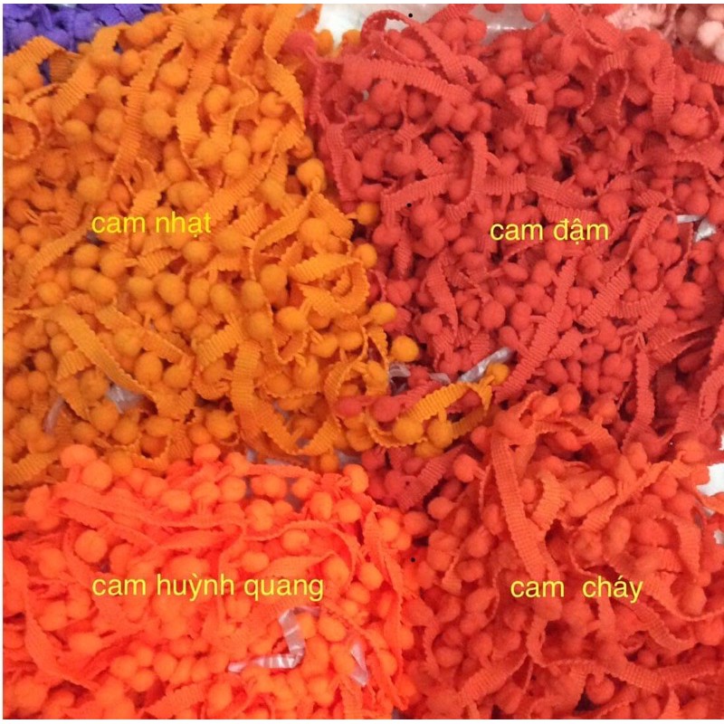 2m Dây ren pompom, ren hạt, phụ liệu may mặc, ren trang trí, ren pom pom