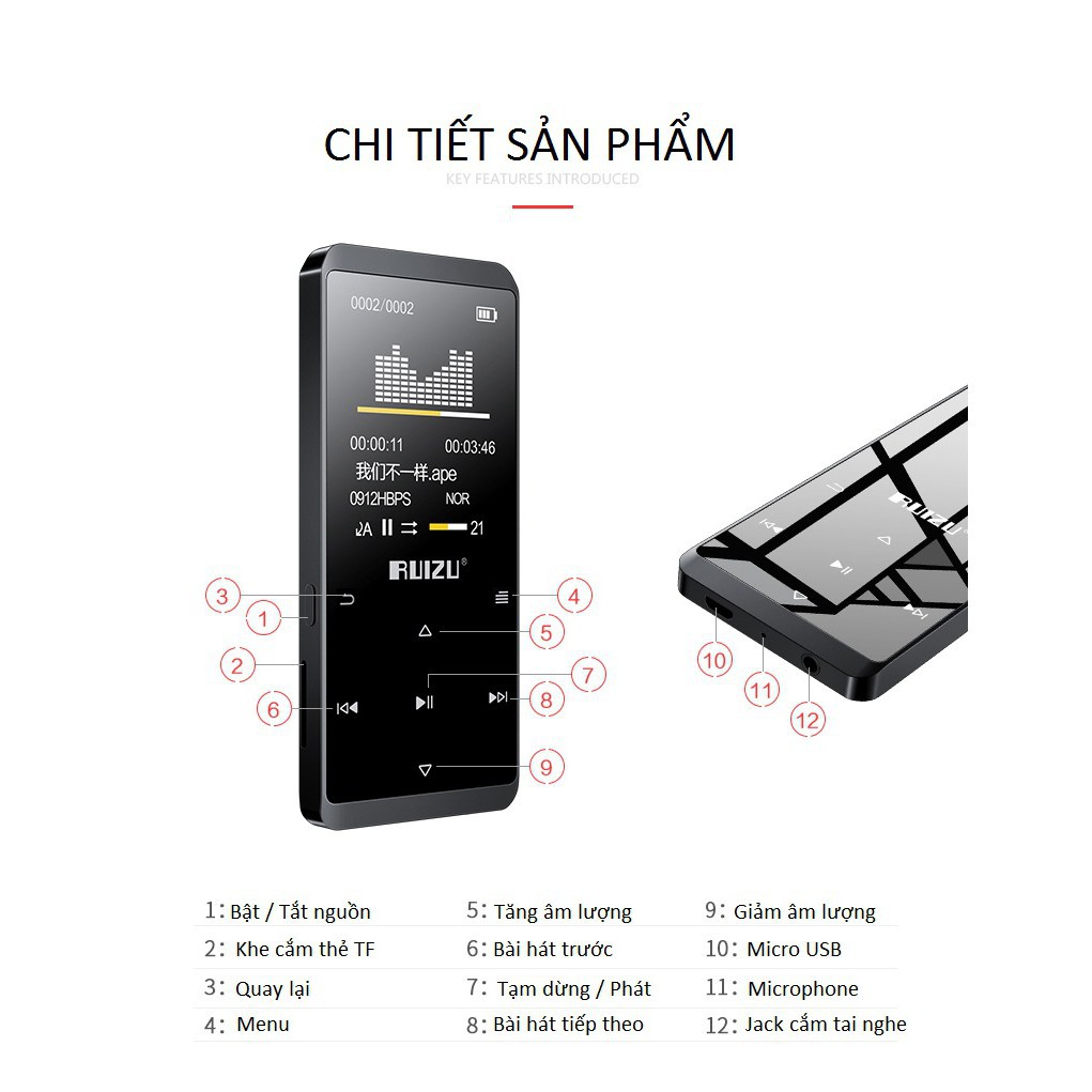 [Mã 155ELSALE giảm 7% đơn 300K] Máy Nghe Nhạc Ruizu D02 8Gb Bộ Nhớ Trong - Mp3 Lossless