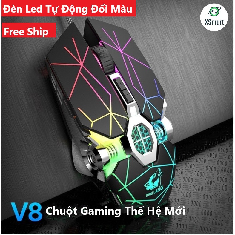 Bộ Bàn Phím Cơ Kèm Chuột Có Led Đổi Màu, Kiểu Dáng Gaming Có Dây Cao Cấp K2 Đen + V8 Tia Sét