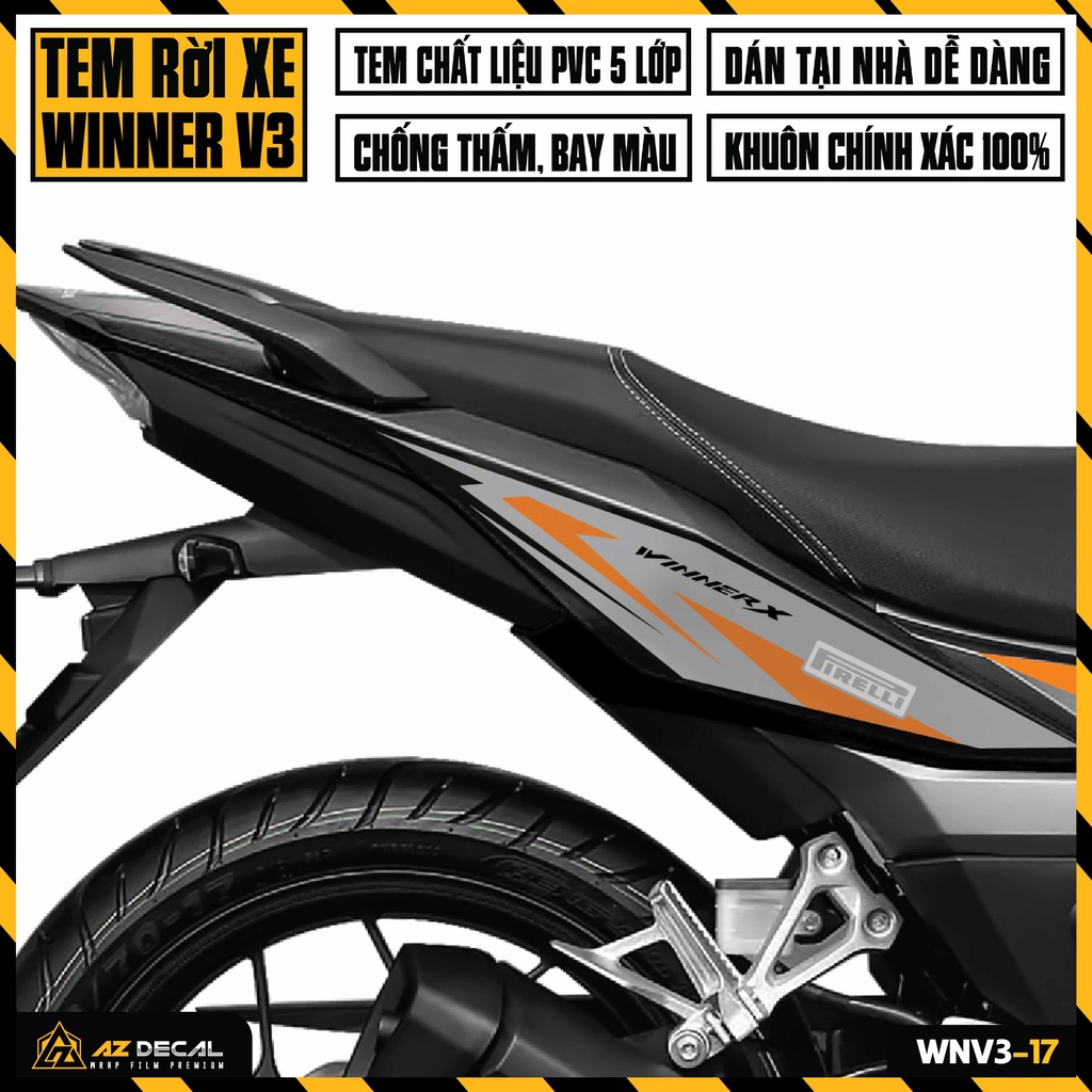 Tem Rời Xe Winner V3 Mẫu Cá Mập | WNV3-17 | Decal Chế Dán Winner X 2022 Đẹp Cho Xe Sơn Đen Trắng Đỏ Xám