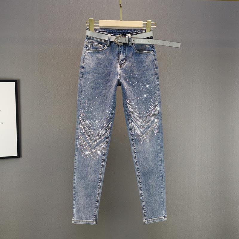 Quần Jeans Ống Đứng Đính Đá Chất Liệu Co Giãn Thời Trang Xuân Hè Cho Nữ VQ7Q