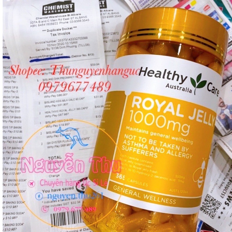 (Mẫu mới) Sữa Ong Chúa Healthy Care Royal Jelly ÚC 1000mg Lọ 365v