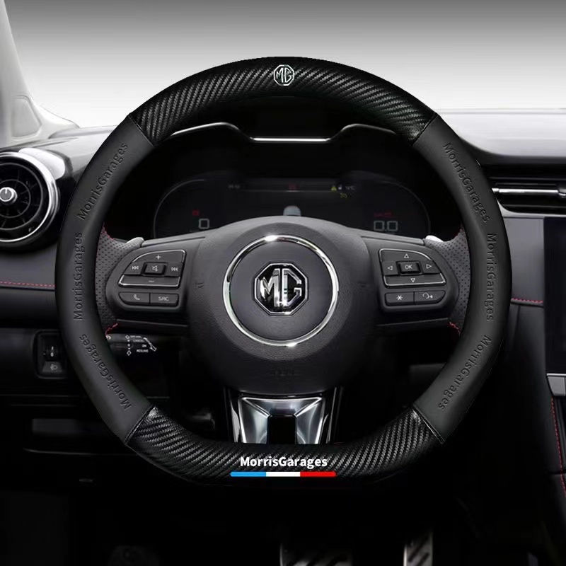 Bọc Vô Lăng Xe Hơi Chất Liệu Da Sợi Carbon 36~39CM Cho MG TF ZR EV GS EZS RX5 ZT 3SW Saloon ZS MG3 MG5 MG6 GT HS