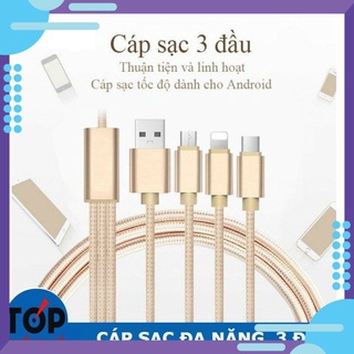 Dây Cáp Sạc đa năng 3 trong 1 tiện lợi hỗ trợ 3 Đầu lp - Micro USB - Type C
