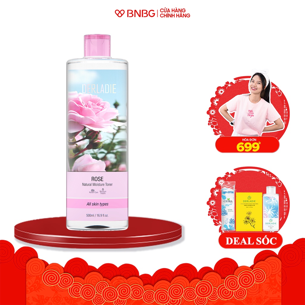 Nước Hoa Hồng Cấp Ẩm Derladie Rose Natural Moisture Toner 500ml