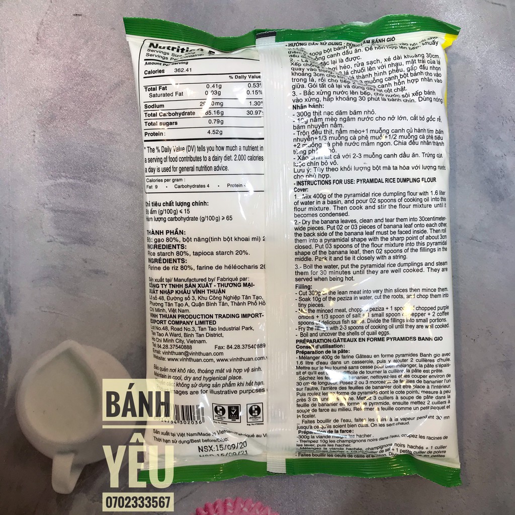 [Mã 77FMCGSALE1 giảm 10% đơn 250K] Bột bánh giò Vĩnh Thuận 400g | BigBuy360 - bigbuy360.vn