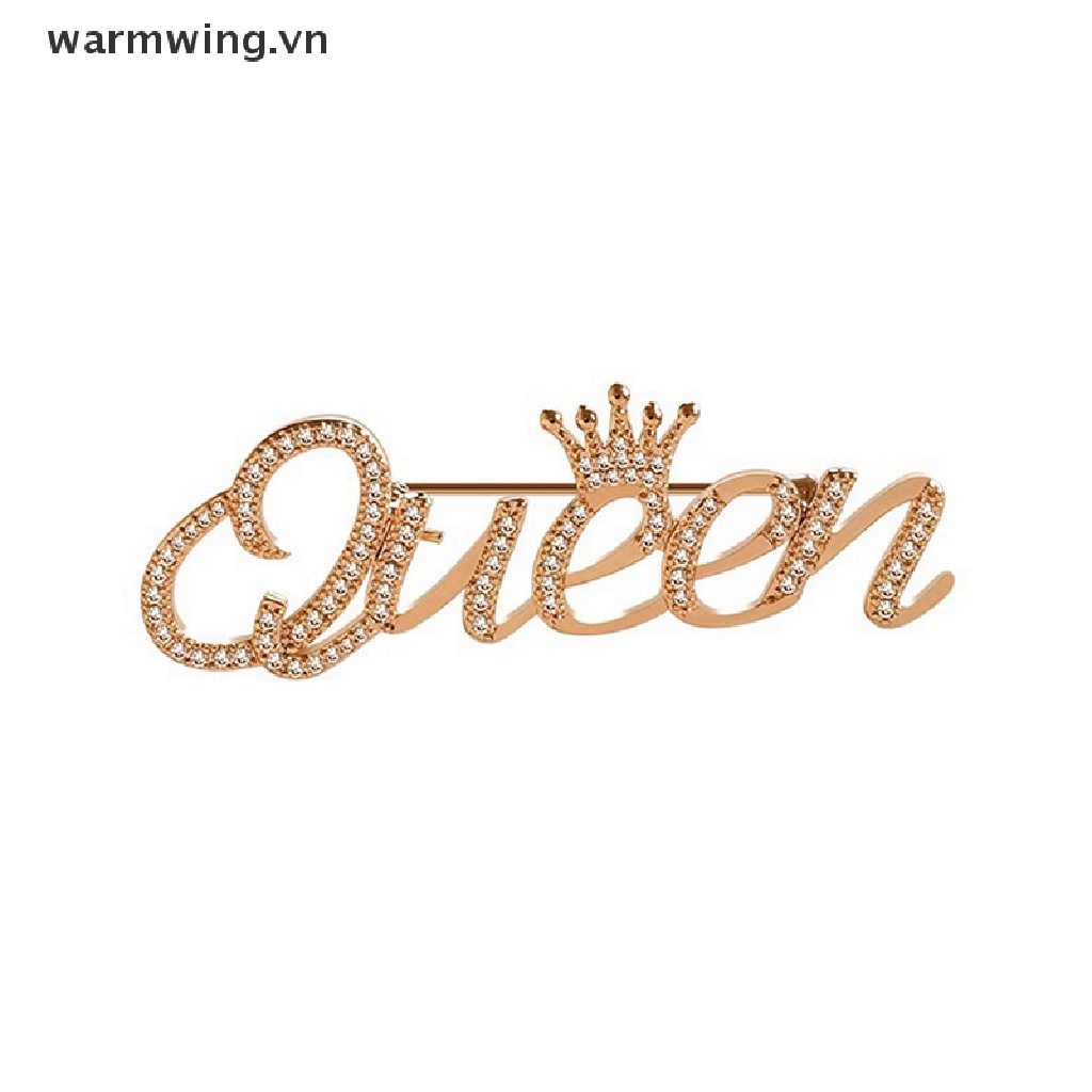 [warmwing] Trâm Cài Áo Khoác Cardigan Đính Đá Pha Lê Chữ Queen Khí Chất