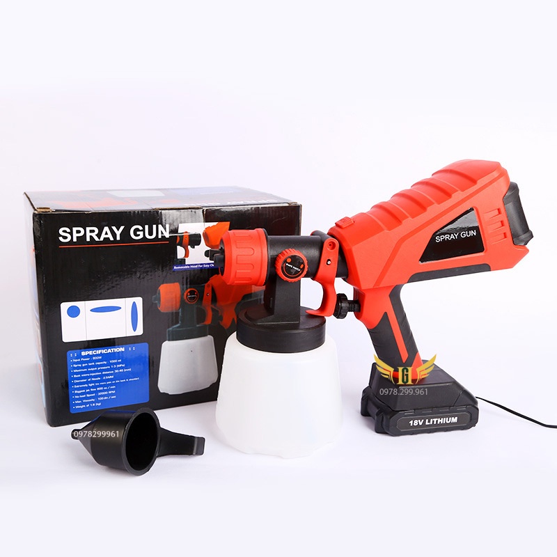 [CHÍNH HÃNG] Máy Phun Sơn Cầm Tay Dùng Pin 18V Spray Gun JH09, Chân Pin Makita Thông Dụng