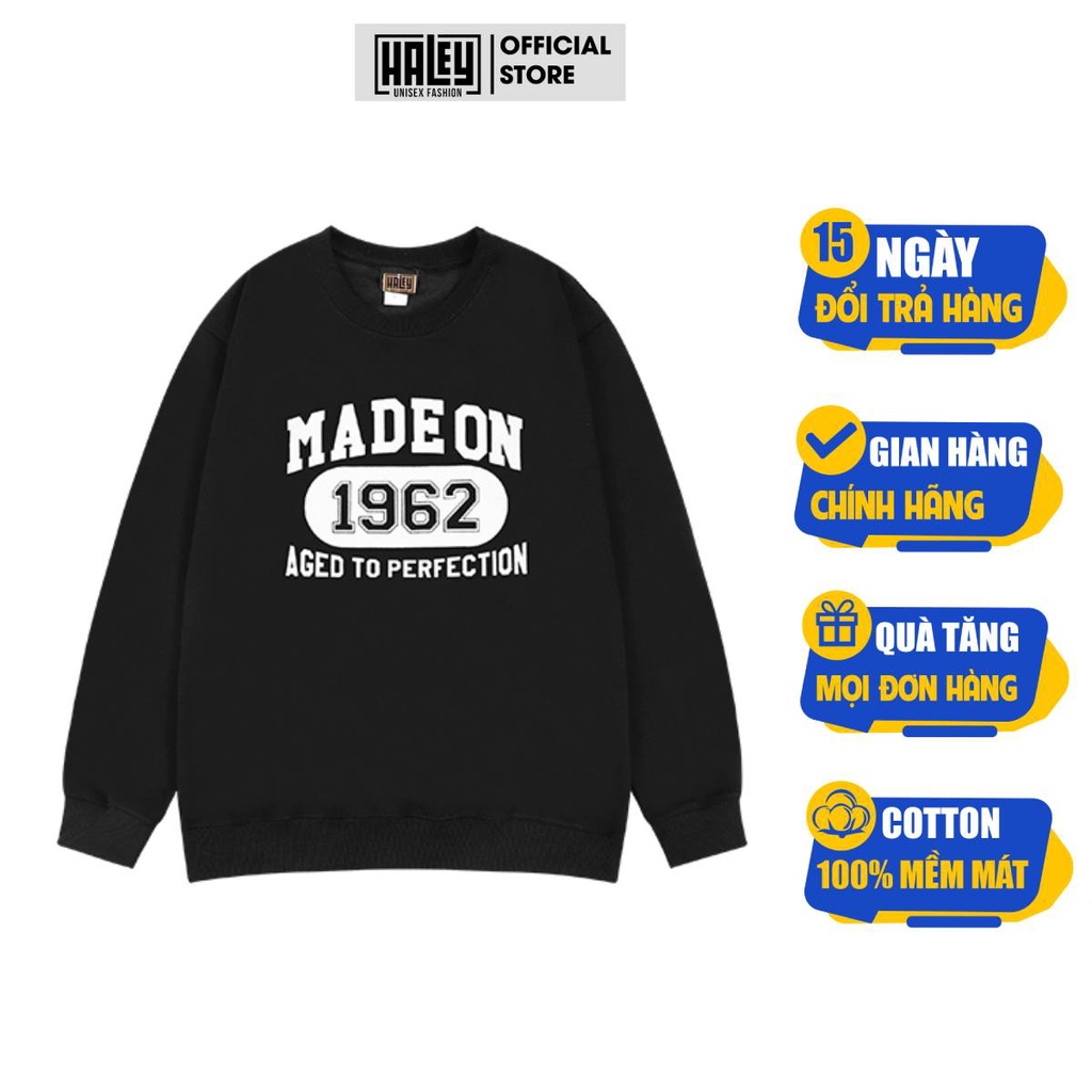Áo Sweater HALEY mã HD63 MADE ON 1962 Nam Nữ Unisex Dài Tay Phong Cách Hàn Quốc năng động basic