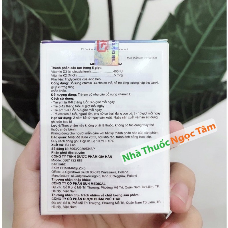 ✔️(Tặng Quà) Gbon Vitamin D3 K2 nhập khẩu chính hãng Châu Âu tăng hấp thu Canxi giúp trẻ cao lớn