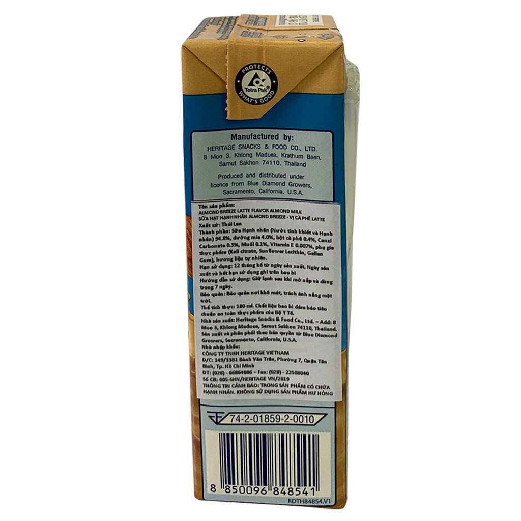 Sữa hạt hạnh nhân ALMOND BREEZE LATTE 180ml (Lốc 3 hộp)