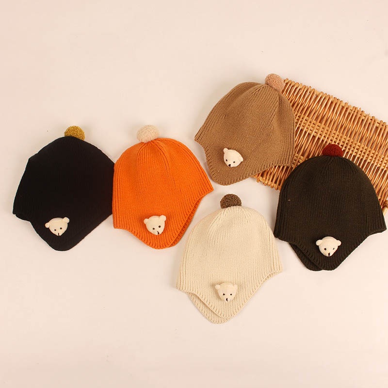 Mũ beanie họa tiết gấu 3D đáng yêu bảo vệ tai cho bé 1-4 tuổi
