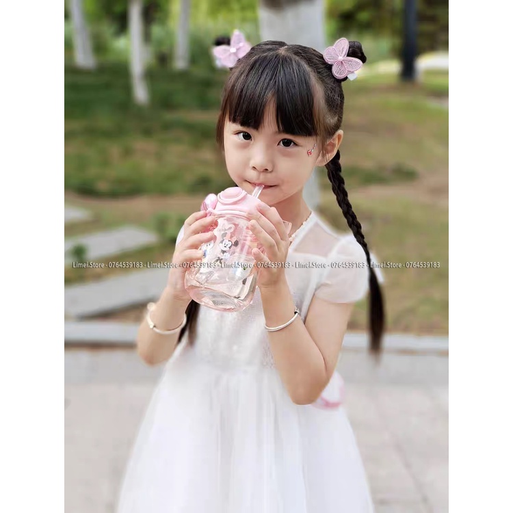 Bình nước ống hút kèm dây đeo cao cấp Disney Minnie Spiderman 480ml cho trẻ em 2145