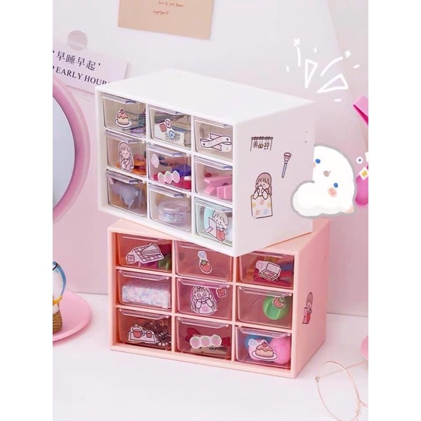 Hộp tủ 9 ngăn kéo,kệ 9 ô đựng Washi Tape để bàn đựng trang sức vòng tay mĩ phẩm văn phòng phẩm tủ mini 9 ngăn kéo