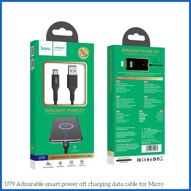 Cáp Sạc Nhanh Hoco U79 Tự Ngắt Thông Minh cho IP- Micro usb-Type C Dài 1.2M Bảo Hành 3 Tháng