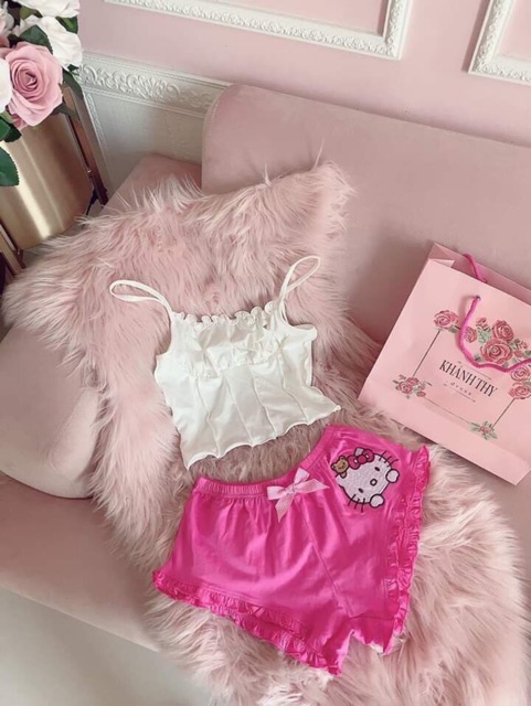 Set bộ ngủ 2 dây quần đùi bèo vải thun cotton -S0U | BigBuy360 - bigbuy360.vn