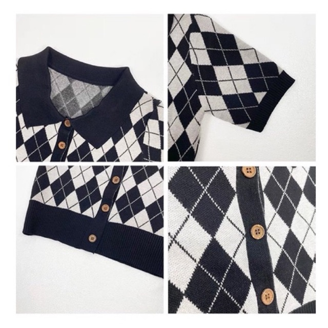 Áo Cardigan Dệt Kim Tay Ngắn Cổ Bẻ Kẻ Sọc Phong Cách Hàn Quốc Cho Phụ Nữ