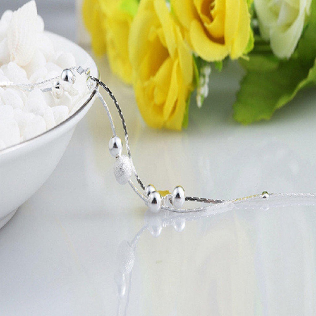 Lắc tay mạ bạc xỏ hạt hình tròn và ngôi sao xinh xắn thanh lịch cho nữ