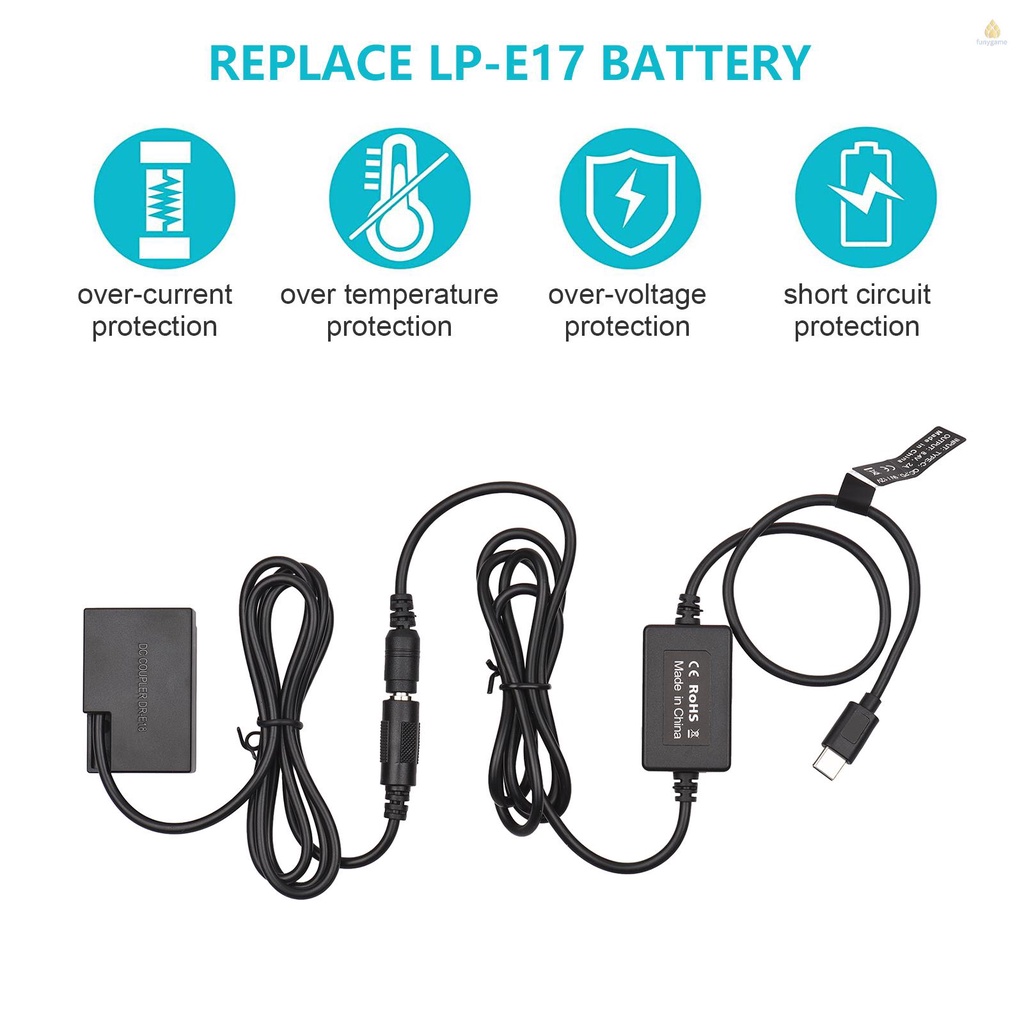 Dây Cáp PD Chuyển Đổi USB Type-C Sang Pin DR-E18 DC LP-E17 Thay Thế Cho 750D 760D T6S 77D 800D 200D Rebel SL2