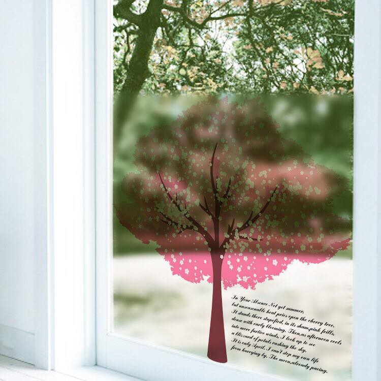 Decal trang trí kính cao cấp mẫu cây hồng ( 60cm x 58cm )