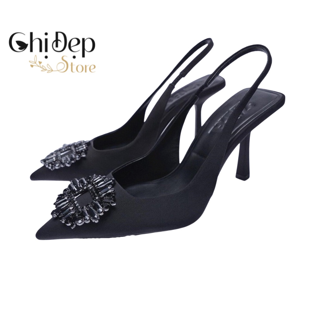Giày cao gót bít mũi hoa đá Chị Đẹp Store, Sandal cao gót nữ 3 phân, 9 phân mã CD58