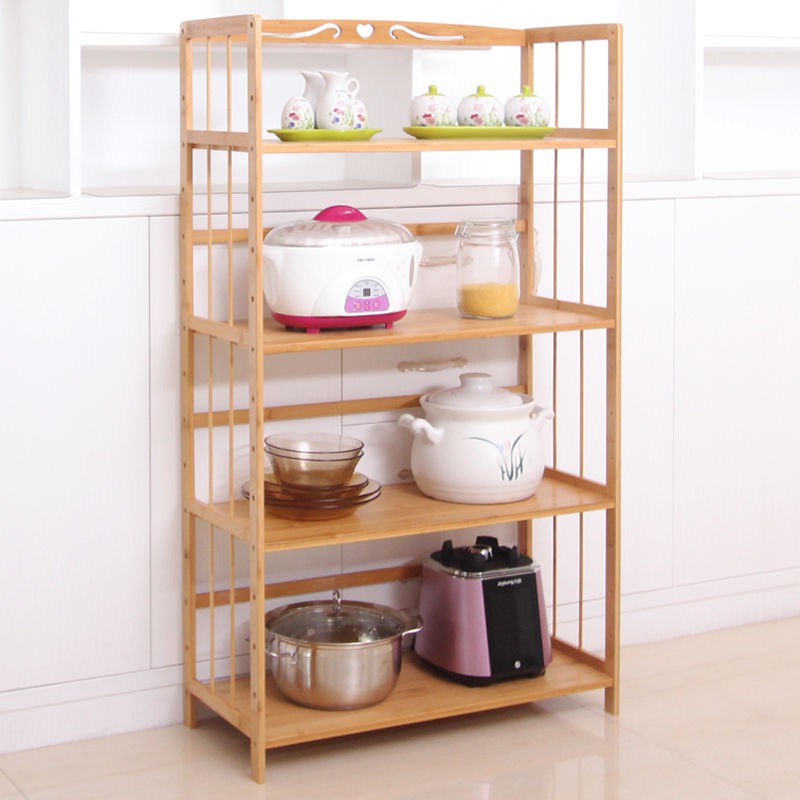 Kệ bếp tre che đậy vật tư kho tủ đựng đồ phòng khách nhiều lớp gỗ nguyên khối đơn giản sàn sách nhỏ