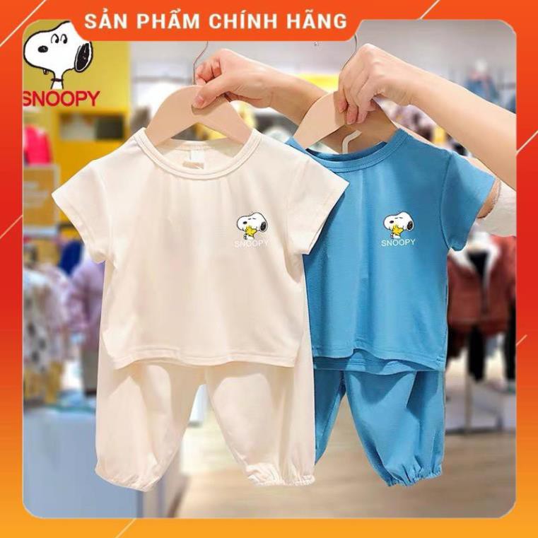 Bộ Tay Ngắn, Quần Dài THUN LẠNH MINKY MOM Màu Trơn Alibaba Thêu Hình Chó Cho Bé TN-TR08