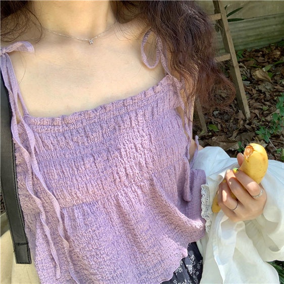 Áo hai dây Nữ Ngắn Mỏng Mùa Hè Gợi Cảm Kết Cấu Ẩn