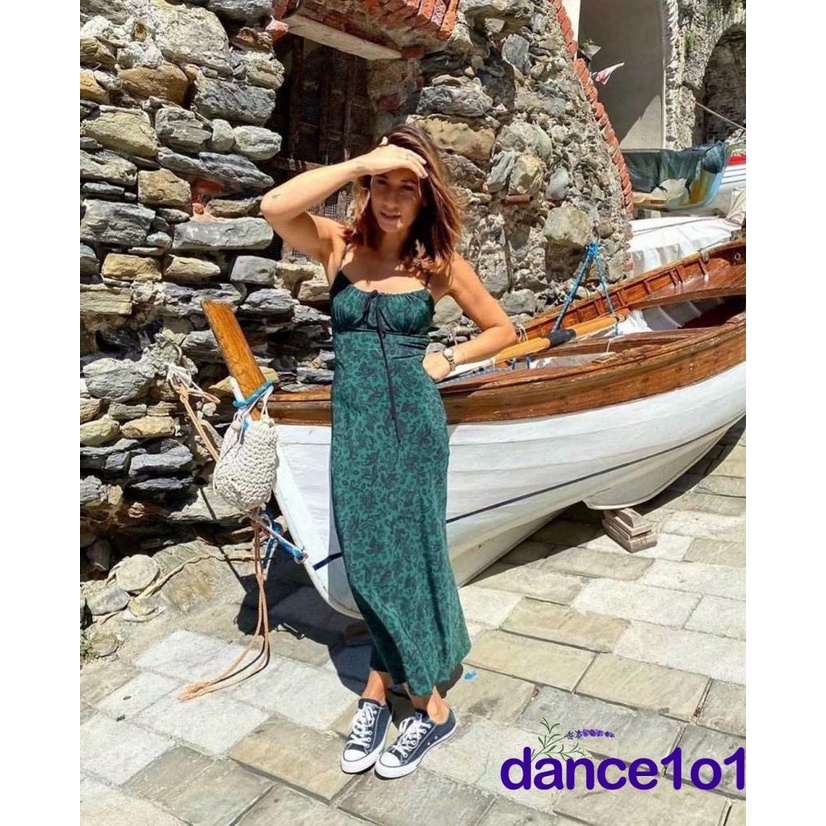 Đầm Dài Cổ Chữ U Buộc Dây Thời Trang Mùa Hè Cho Nữ Vũ Công1O1-