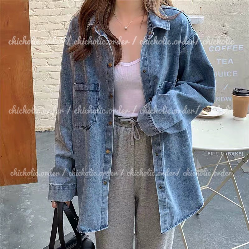 Áo Khoác Sơ Mi Jean Thời Trang Nữ Phong Cách Hàn Quốc 2021