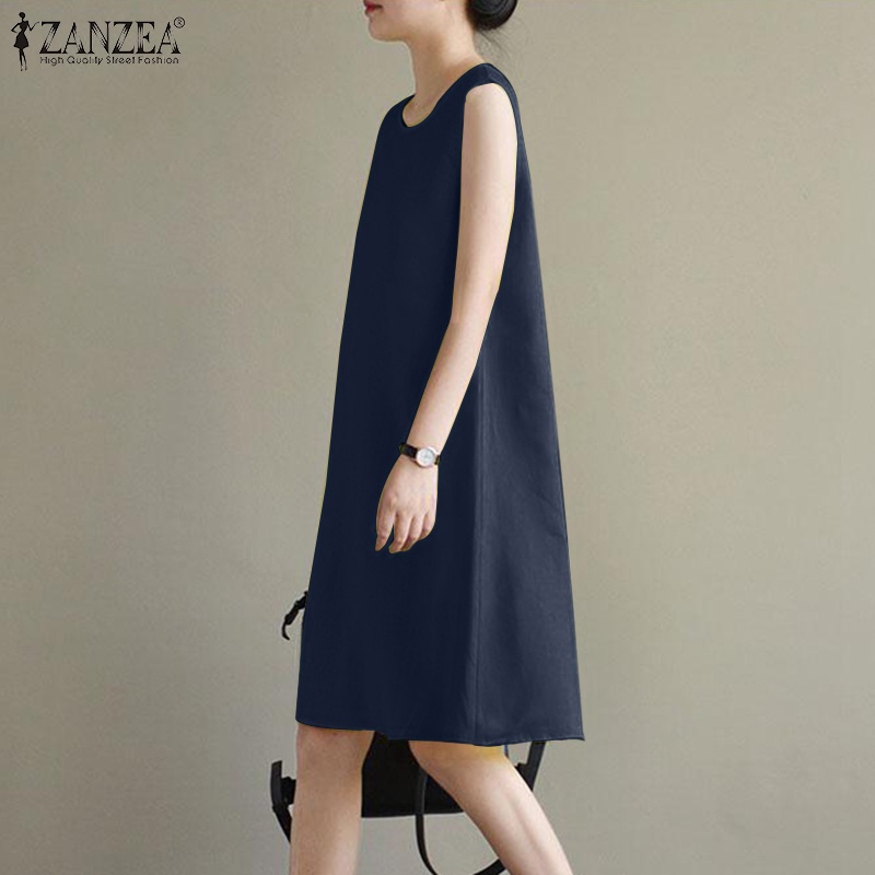 Đầm dài Zanzea không tay màu trơn đơn giản dành cho nữ