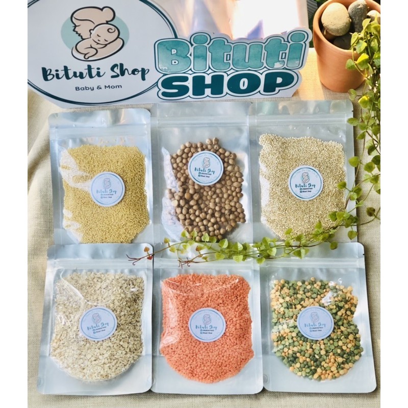 Set 6 loại đậu và hạt hữu cơ tách lẻ 100gr cho bé ăn dặm