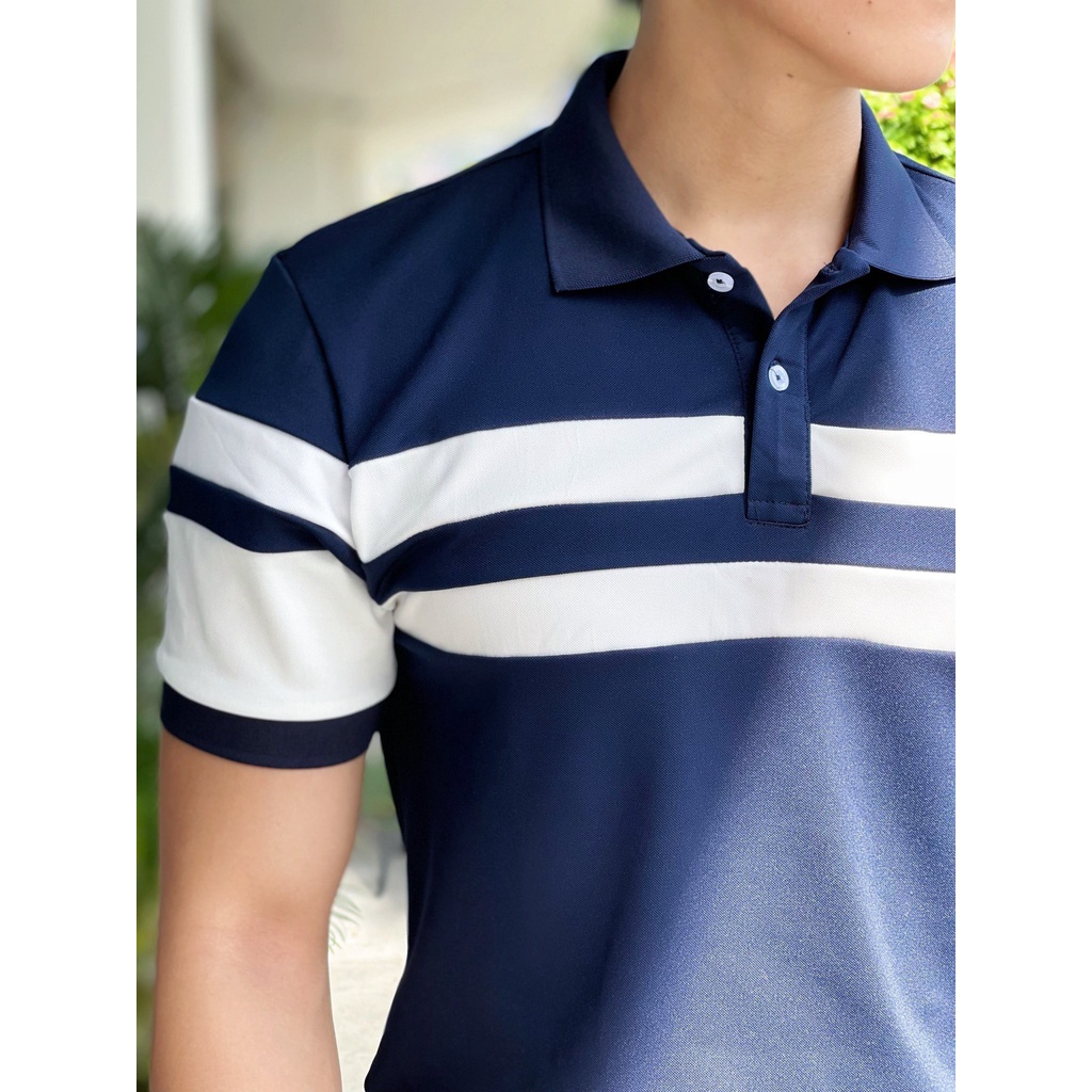 Áo thun polo nam nữ tay ngắn trắng sọc ngang xanh lá hàn quốc giá rẻ chất lượng cao