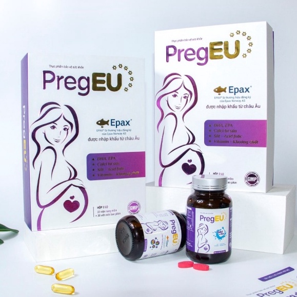 PregEU - Cung cấp DHA, EPA, Vitamin, hỗ trợ giảm mệt mỏi trong giai đoạn thai kỳ (hộp 2 lọ x 30 viên)