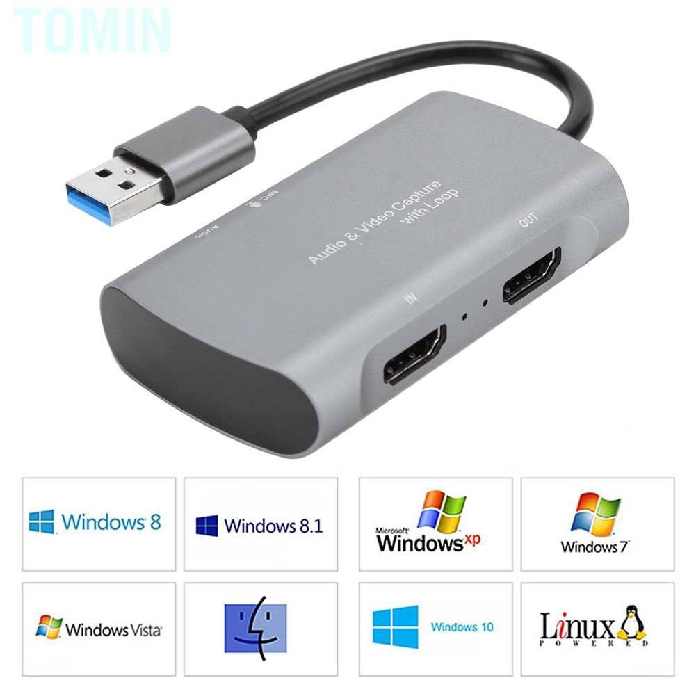 Tomin Video Capture Card 4k HDMI to USB2.0 1080P Game Live Silver Gray Free Drive 230