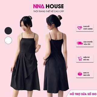 Váy 2 dây đen nữ xòe - đầm 2 dây trơn đen cổ vuông dáng xòe 2 lớp nnahouse mã na203