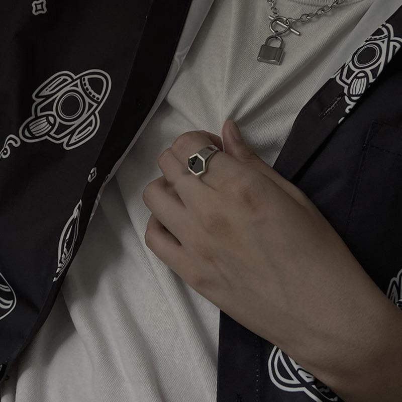 Nhẫn Hở Hình Lục Giác Đính Kim Cương Giả Phong Cách punk Hiphop Cá Tính Thời Trang Unisex