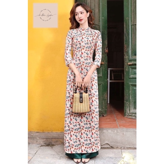 A10-ÁO DÀI IN HOA CỔ 2P(có big size 80kg)/ÁO DÀI MAY SẴN/ÁO DÀI LYNKA