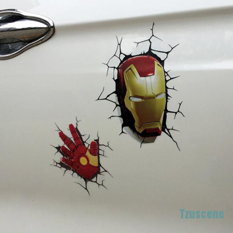 1 Miếng Dán Trang Trí Xe Hơi Hình Ironman / Spiderman 3d Sáng Tạo