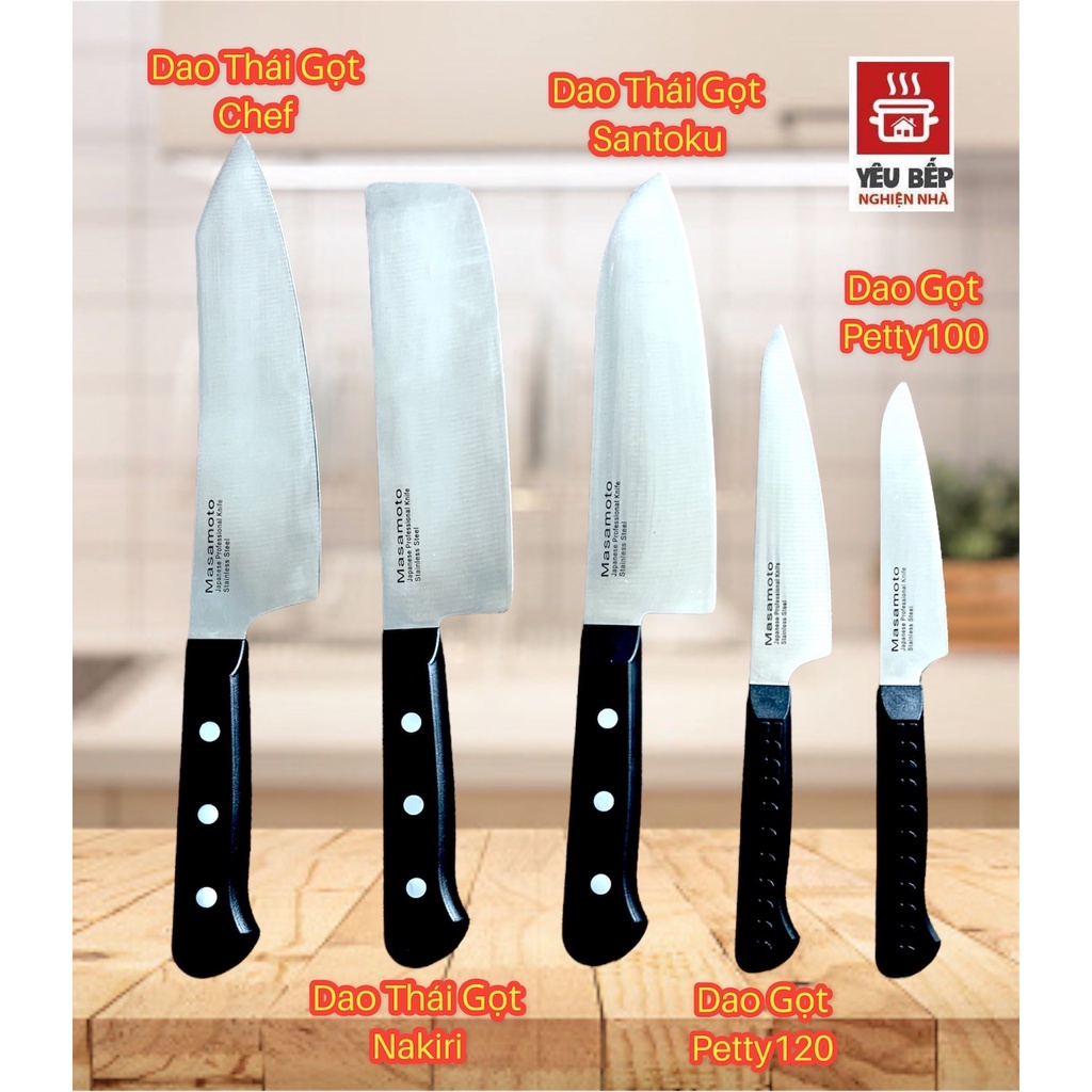 Bộ Dao 5 Món Thép Không Gỉ Xuất Nhật Masamoto Cắt Gọt Thực Phẩm, Thái Thịt Đa Năng Siêu Bền, Siêu Sắc